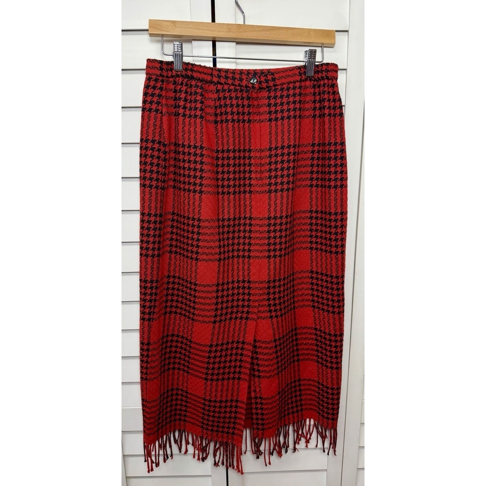 Requirements Vintage Plaid Wool Blend Fringe Midi Pencil Skirt Women's Size 12P - Picture 13 of 13